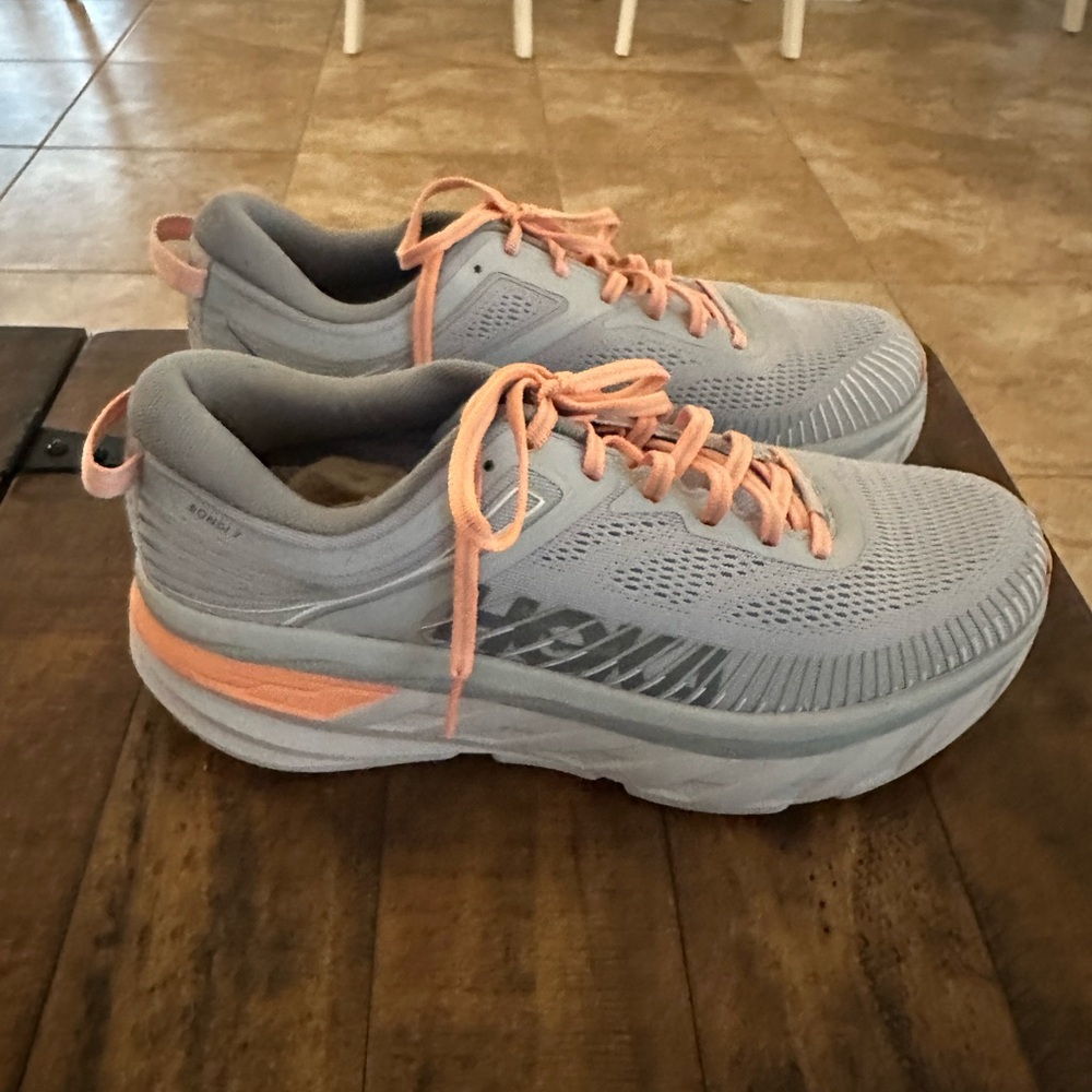 HOKA Bondi-7 Women's Gray and Pink Running Shoes (worn once)